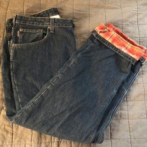 Carhartt Flannel Lined Jeans Womens SZ 16x30 Blue Denim Red Plaid Flannel